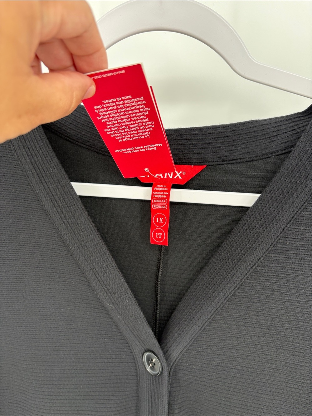 Spanx New Women’s 1X Very Black French Rib Cardigan Button Up V-Neck - Picture 4 of 7
